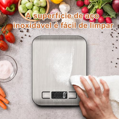 CROWNFUL Food Scale, 11 lb Digital Kitchen Scales with Built-in Coin Battery, Weight Ounces and Grams for Cooking and Baking, 6 Units with Tare Function, LCD Display, 304 Stainless Steel - size: Medium