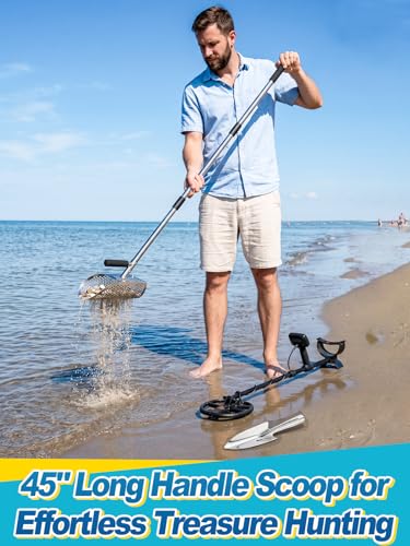 Biggun 2pcs Sand Scoop for Metal Detecting, 304 Stainless Steel Material | 45in Long Shark Tooth Sifter, Sand Shovel Sifter for the Beach Underwater Treasure Hunting, Metal Detector Scoop Accessories