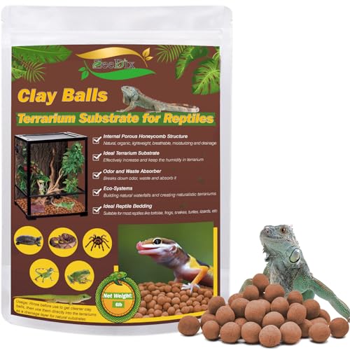 Reptile Substrate Clay Balls for Terrarium, 6 LBS | Organic Expanded Clay Pebbles, Moisturizing & Drainage False Bottom Substrate for Reptiles & Amphibians, Bioactive Substrate - color: 6LBS