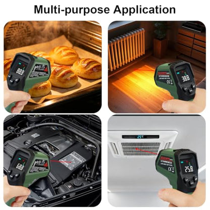 Infrared Thermometer Gun for Cooking Griddle,Grill,Oven,Fridge,A/C, Non Contact IR Thermometer Laser Temperature Gun with -58℉ to 1112℉,Color LCD,Cal Calibration, Adjustable Emissivity,Min Max Measure - color: Green