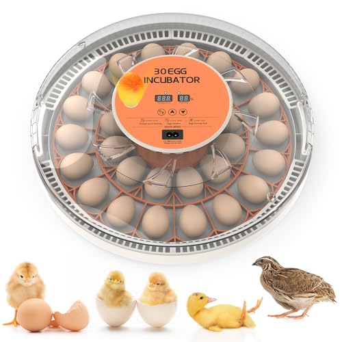 30 Egg Incubator with Automatic Egg Turning, Temperature Control and Humidity Monitor Incubators for Hatching Eggs, Chicken, Ducks, Goose, Pigeon, Quail, Parrot Incubator for Farm, Lab