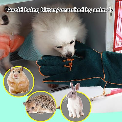 Animal Handling Gloves Bite Proof,23.7 inch Leather Bite Proof Gloves for Grabbing Reptile, Grooming, Trips to Vet. Puncture & Scratch Resistant, Bite Proof for Cat Dog Bird Falcon Livestock Snake