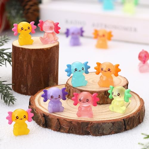 VioraWhite 48 Pcs Mini Axolotl Resin Charms Miniature Axolotl Figurines Tiny Small Animal Figures for DIY Garden Landscape Birthday Party Decoration Aquarium