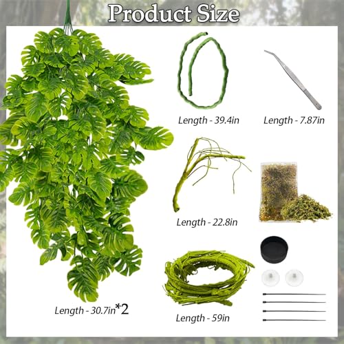 10 Pcs Terrarium Hanging Plant Vines Jungle Climbing Vines | Reptile Plants,Tank Accessories Decorationswith Suction Cups,Bearded Dragon Lizard Snake Geckos Chameleon