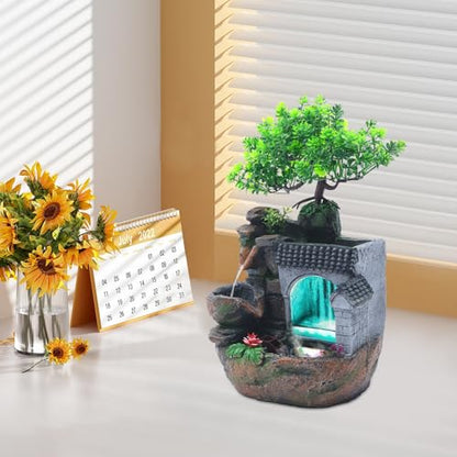 Gdrasuya10 Indoor Water Fountain, Small Tabletop Waterfall Fountain, Rockery Ornament with LED for Office Home Bedroom - color: Style 15