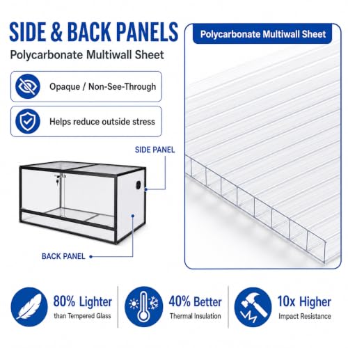 120 Gallon Bearded Dragon Tank, 48x24x24 Reptile Enclosure | 4x2x2 Reptile Terrarium, Aluminum Frame, 304 Stainless Steel Mesh Top,Tempered Glass Sliding Doors, Stackable Design
