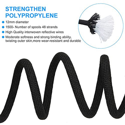 10mm/12mm (32FT/64FT) Climbing Rope, Outdoor Static Rock Climbing Rope, Tree Climbing Rappelling Rope, Escape Nylon Rope, Ice Climbing Equipment Fire Rescue Parachute Rope with 2 Steel Hooks - color: Black, size: 10mm/32ft