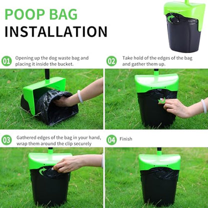 ienjoyed Pooper Scooper Large Swivel Bin & Rake with 160 Waste Bags,Heavy Duty Dog Pooper Scooper with Bag Attachment for Dogs, Long Handle Poop Scooper with Lid for Yard, Grass, Gravel(Green) - color: Green1