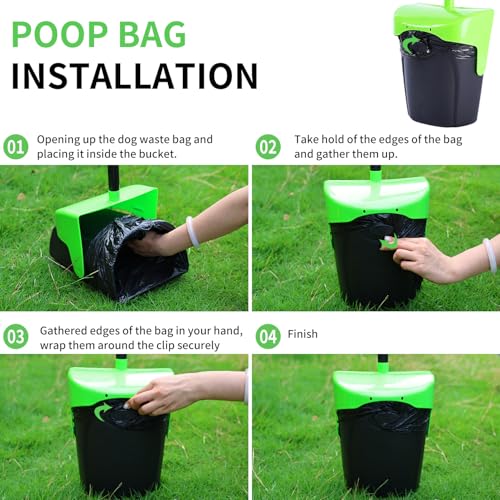 ienjoyed 43" Tall Pooper Scooper Large Swivel Bin & Rake with 100 Waste Bags,Heavy Duty Dog Pooper Scooper for Dogs, Long Handle Poop Scooper with Lid for Yard, Grass, Gravel (Green) - color: Green(43" Tall)