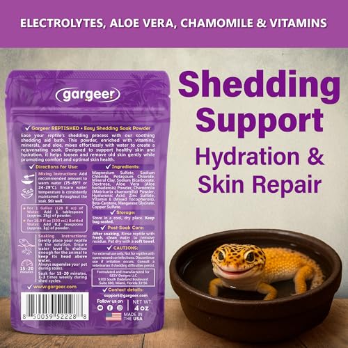 Gargeer 4oz ReptiShed, Reptiles Easy Shedding Support | USA Made | Therapeutic soaking bath powder. Electroyltes & Botanical Herbs. Restores skin fluid balance & elasticity !