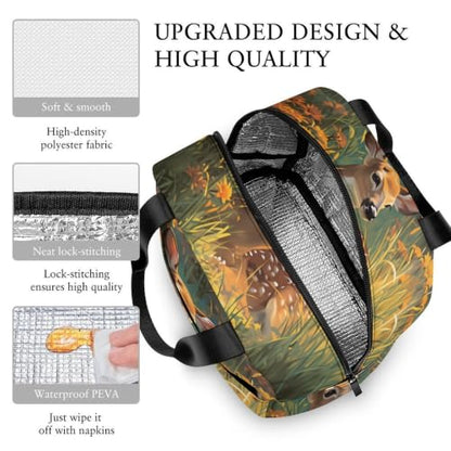 Rustic Deer And Flower Lunch Bag for Women Men | Insulated Lunch Box Leakproof Food Meal Containers Reusable Foldable 6L Capacity Lunch Tote Bags for Work Picnic Travel - color: style-18