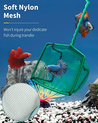 Pawfly Aquarium Fish Net with Braided Metal Handle Square Net with Soft Fine Mesh Sludge Food Residue Wastes Skimming Cleaning Net for Fish Tanks Small Koi Ponds and Pools - style: 4 Inch