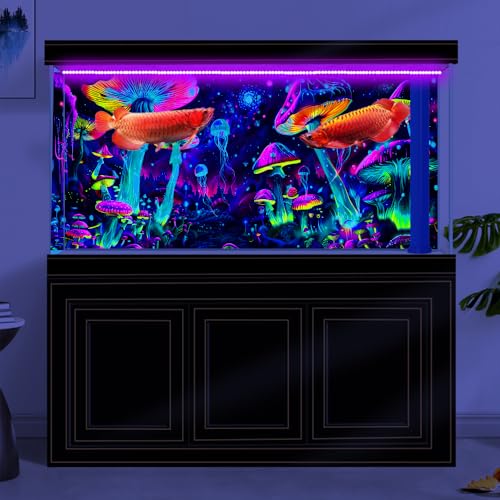 48X24IN Blacklight Aquarium Background UV Reactive Mushroom Background Starry Sky Terrarium Background with 10 EVA Double-Sided Tape - size: 48X24in/120X60cm