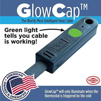 Intelligent Heat Tape for Water Pipe Freeze Protection - with GlowCap™, Built-in Thermostat, Tape Included, 10-yr Warranty, Heavy-Duty, Self-Regulating, 120V (150 Ft) - style: 150 Feet