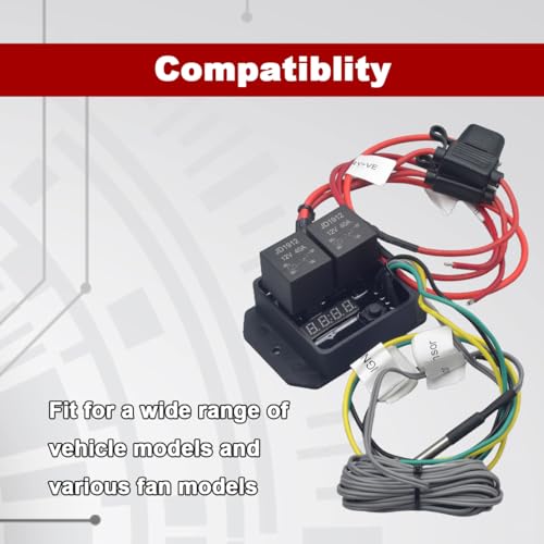 Digital Radiator Fan Controller Switch 12V/24V Kit with Adjustable Temperature Range 104-230°F, LED Display, Dual Fan Relay Replacement 0444
