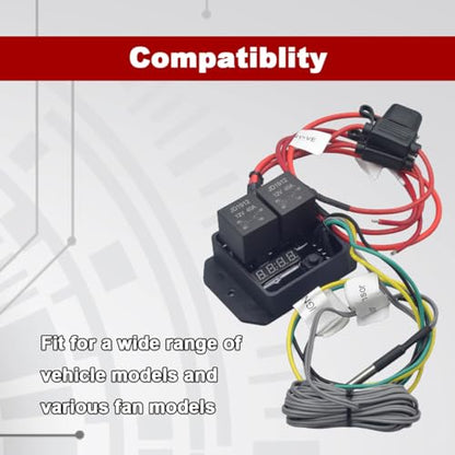 Digital Radiator Fan Controller Switch 12V/24V Kit with Adjustable Temperature Range 104-230°F, LED Display, Dual Fan Relay Replacement 0444