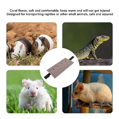 Soft Reptile Sling Carrier with Adjustable Strap, Warm Bearded Dragon Pouch for Lizard, Leopard Gecko, Hamster, Small Animals - color: Grey