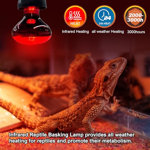 MIXJOY 150W Infrared Heat Lamp Bulbs, 2 Pack Reptile Infrared Heat Emitter Red Heat Lamp Bulbs Basking Light Bulbs for Reptiles, Bearded Dragon, Lizard, Tortoise, Chickens, Pets - style: 150W Infrared Bulbs