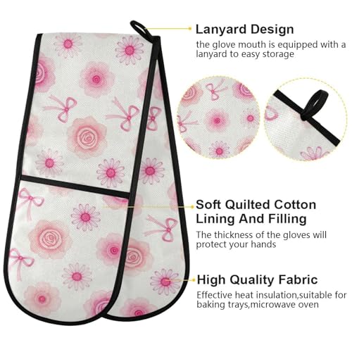 Dual-functionality Mitts and Pot Holders Sets High Heat Resistant Pot Holder Gloves Kitchen Aid BBQ (White Pattern French Floral) - color: White Pattern French Floral