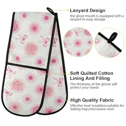 Dual-functionality Mitts and Pot Holders Sets High Heat Resistant Pot Holder Gloves Kitchen Aid BBQ (White Pattern French Floral) - color: White Pattern French Floral