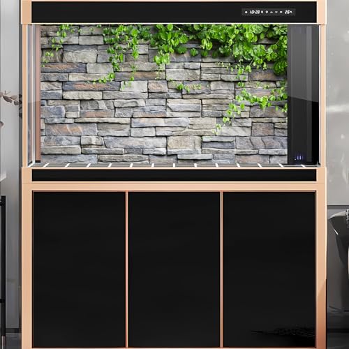 2 Packs Rock Wall Aquarium Background Stone Brick Wall Green Climbing Plants Reptile Tank Background Natural Rocky Fish Tank Backgrounds Rocky Walls Pattern Reptile Enclosure Backgrounds 24x12in - color: Brown_Grey, size: 24(W)x12(H)in