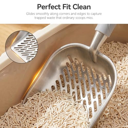 Cat Litter Scoop, Kitty Metal Scooper with Long Handle | Heavy Duty Aluminum Deep Sifter, Rustproof Durable Kitten Poop Shovel for Travel & Small Litter Box - color: Gray, size: Medium