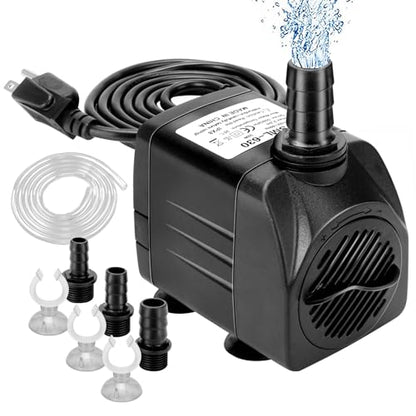 GROWNEER 550GPH Submersible Pump 30W Ultra Quiet Fountain Water Pump, 2000L/H, with 7.2ft High Lift, 3 Nozzles, 4.9 Feet Tubing for Aquarium, Fish Tank, Pond, Hydroponics, Statuary - size: 6.6x5.1in