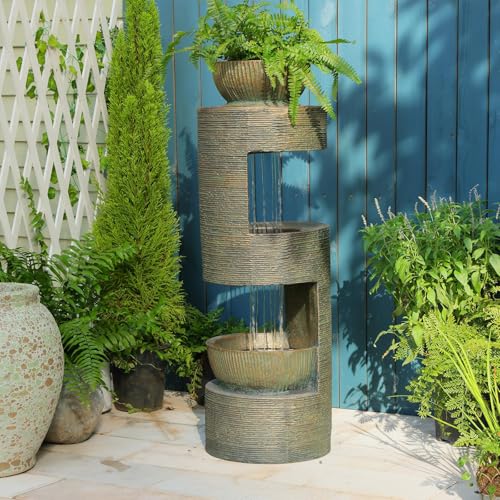 Sunlinua 37.80" H Modern Outdoor Water Fountain Cascading Realistic Rock Waterfall Fountains with LED Warm Lights Outdoor Water Fountain for Garden Patio Backyard Porch Home Decor Gold - color: 37.8"h-gold