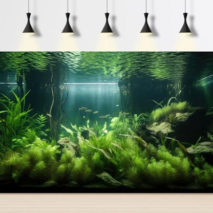 Aquarium Background Lush Green Aquatic Plants and Seagrasses Terrarium Background Under The Sea View With Rock Sands Fish Tank Background Amazing Aquarium Backdrop Background Poster Vinyl 24x12in - color: Leaf Green, size: 24(W)x12(H)inches/ 60(W)*30cm(H)