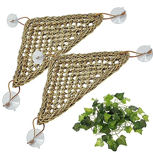 Tfwadmx 3 Pack Bearded Dragon Hammock Lizards Lounger Reptile Climbing Accessories, Natural Seagrass Fibers Hammock for Reptiles Geckos Anoles Iguanas Hermit Crabs Triangular - size: 11x8In
