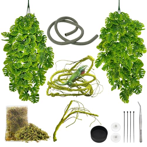 10 Pcs Terrarium Hanging Plant Vines Jungle Climbing Vines | Reptile Plants,Tank Accessories Decorationswith Suction Cups,Bearded Dragon Lizard Snake Geckos Chameleon