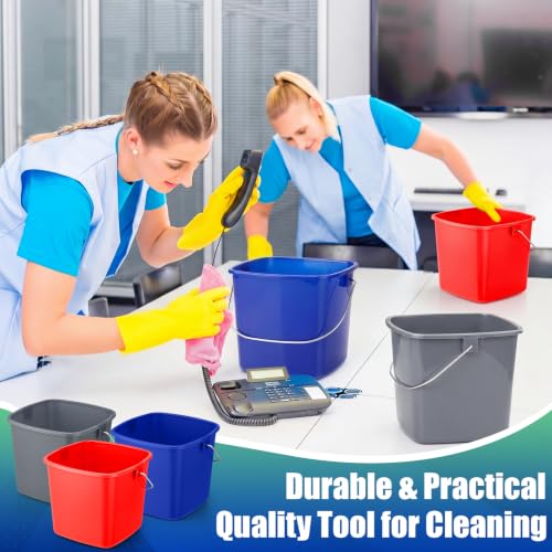 Zhehao 6 Pcs 3 Quart Bucket for Cleaning Small Sanitizer Bucket for Restaurant Square Plastic Pail with Handles for Home, Offices, Commercial Use, Food Service (Red,Dark Blue,Gray) - color: Red,dark Blue,gray
