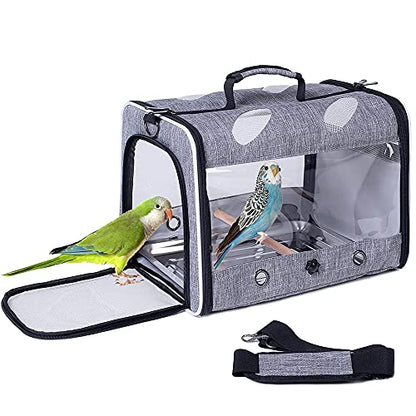 Bird Travel Carrier with Stand Perch, Breathable Bird Carrier Cage Parrot Carrier for Hiking, Airline Approved - color: Grey