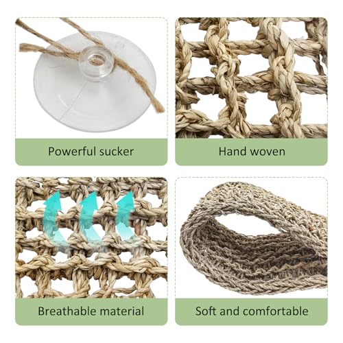 kathson Bearded Dragon Tank Accessories, Large Reptile Hide Wooden Bridge Seagrass Hammock Jungle Climber Vines Leaves and Plant Reptile Habitat Decor for Chameleon Lizards Gecko Snakes Climbing