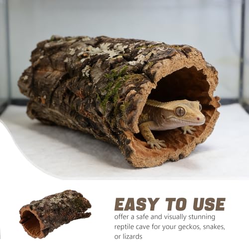 Veemoon Tree Trunk Reptile Hide Cave Hollow Log for Fish Tank Gecko Hide Climbing Platform Reptile Habitat Hideout Natural Terrarium Decor for Lizard Snake Amphibian 5.90 X 3.93 X 3.54 in