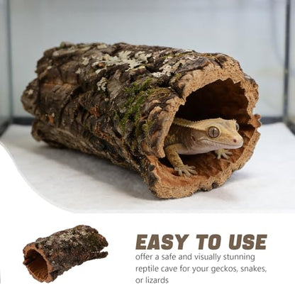 Veemoon Tree Trunk Reptile Hide Cave Hollow Log for Fish Tank Gecko Hide Climbing Platform Reptile Habitat Hideout Natural Terrarium Decor for Lizard Snake Amphibian 5.90 X 3.93 X 3.54 in