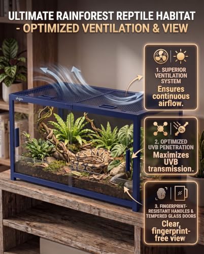68 Gallon Reptile Tank, Snake Tank Reptile Enclosure Front Sliding Door | Stackable ventilation 68 Gallon ball python enclosure anti-escape locks and no-fingerprint handles humidify misting tubes - color: Blue, size: 68 Gallon