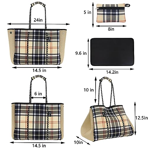 Hibala Neoprene Multipurpose Beach Bag,Gym/Travel/Pool Bag,Tote For Women&Men - color: Br Plaid