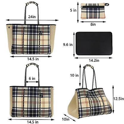 Hibala Neoprene Multipurpose Beach Bag,Gym/Travel/Pool Bag,Tote For Women&Men - color: Br Plaid