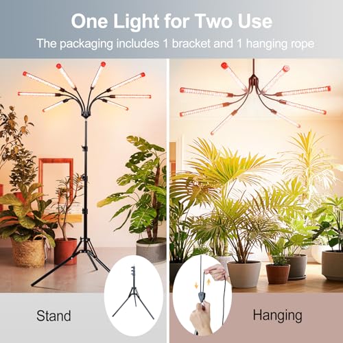 FECiDA Gamechanger! 72 Watt Power Draw, NO Need Adapter, 8Head Grow Light with Tripod Stand, 2026 Big Coverage LED Grow Lights for Indoor Tall Plants, Bonsai Tree, 4/8/12/16/20H Timer - size: Stand-8Head-72W