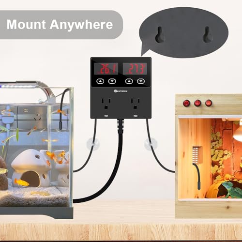 KETOTEK KT99pro Dual Digital Temperature Controller Outlet 10A Relay | Heating Coolling Thermostat Controlled Socket with Sensor for Reptile Brewing Fermentation Breeding Incubation Greenhouse