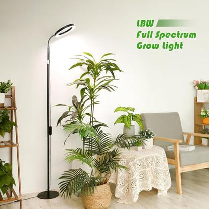 LBW Grow Light with Stand for Indoor Plants, 8" Halo Full Spectrum Grow Light, Adjustable Height up to 68", Auto Cycle Timer (4/8/12H), 6-Level Dimmable, Plant Light for Indoor Growing - size: 1 Head 8" Large Black