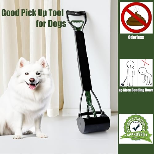 ienjoyed Dog Pooper Scooper for Large Medium & Small Dogs Heavy Duty,Long Handled Dog Poop Scooper for Grass,Durable Dog Poop Pick Up Tool (Dark Green) - color: Dark Green