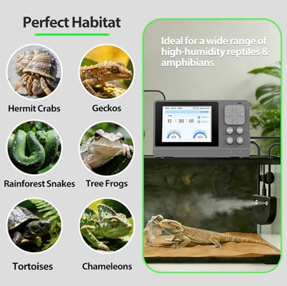 J&A Reptile Fogger, Terrarium Humidifier Mister with Temp & Humidity Probe | Reptile mister, Ideal for Reptiles/Amphibians/Paludarium/Vivarium (Grey & Black)