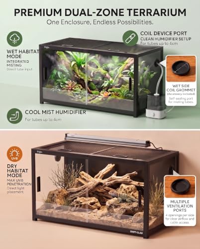68 Gallon Reptile Tank, Reptile Enclosure Front Sliding Door | Stackable ventilation reptile terrariums Tank anti-escape locks and no-fingerprint handles maximizes UVB transmissionn - color: Black, size: 68 Gallon