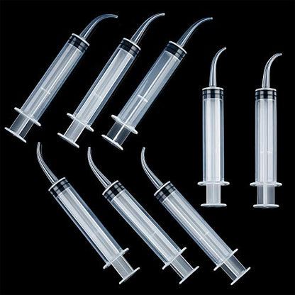 TecUnite 8 Pcs Syringe Dental Irrigation Syringe with Curved Tip | 12cc Disposable Wisdom Teeth Cleaning, Tonsil Stone Removal, Oral Mouth Liquid Measurement, Clear Graduated Marks - style: No Measurement