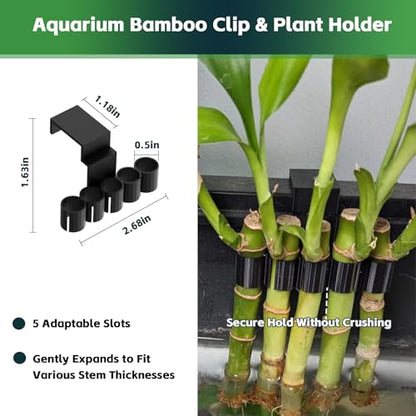 4-Pack Aquarium Plant Holder for 75 Gallon Rimmed Tanks | Bamboo Clip with 5 Elastic Holes to Secure Bamboo Stalks or Other Plants for Emersed Aquaponic Cultivation & Fish Tank Decor