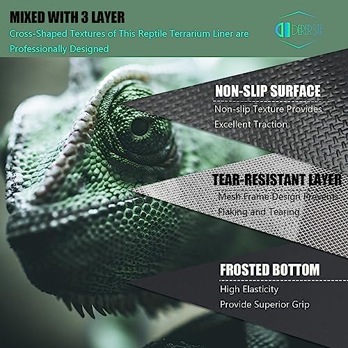 Bearded Dragon Tank Accessories,17.1"x 78.7"Reptile Terrarium Liner Substrate for Leopard Gecko,Iguana, Lizard,Snake,and Tortoise,Non-Adhesive Reptile Carpet Bedding for Reptile Tank (Black)