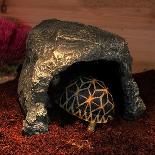 M2cbridge Aquarium Hide Cave Reptile Hideout Amphibians Habitat Rock Dish | Natural color careful craft, resting spot, solid and sturdy, water dish - style: Black Rock+ Water Dish