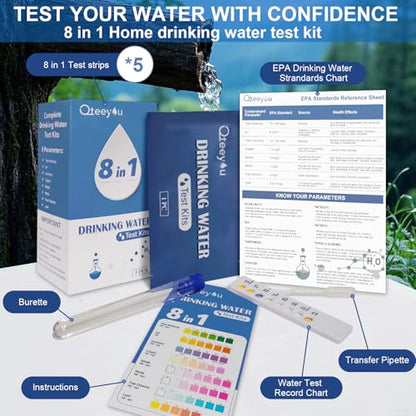 Lead Water Test Kit 2026 Upgraded 8 in 1 Home Drinking Water Testing Kits 5pcs Independent Bag, House Tap and Well Water Hardness Tester, Lead Test Strips for Alkalinity, pH, Copper, Nitrite&Chlorine
